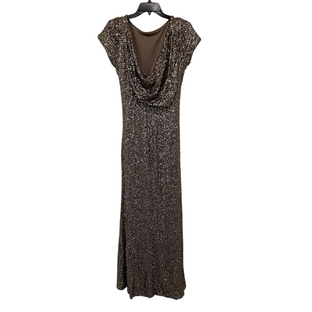 Betsy Adam Sequin Evening‎ Gown With Cowl Back & Cap Sleeves 53" Size 16W USA